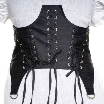 Centura corset lata 20 cm din material textil cu trei randuri de sireturi si capse argintii, elastic lat la spate