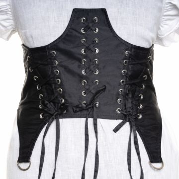 Centura corset lata 20 cm din material textil cu trei randuri de sireturi si capse argintii, elastic lat la spate Centura corset lata 20 cm din material textil cu trei randuri de sireturi si capse argintii, elastic lat la spate