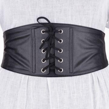 Centura corset lata din piele ecologica cu siret decorativ si capse metalice Centura corset lata din piele ecologica cu siret decorativ si capse metalice