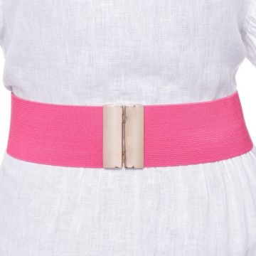 Curea fucsia 6 cm latime din material elastic, cu catarama aurie