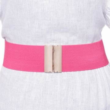 Curea fucsia 6 cm latime din material elastic, cu catarama aurie