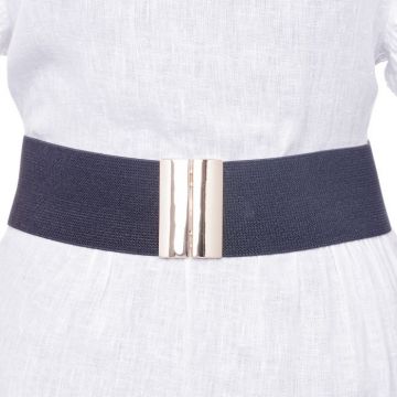 Curea neagra 6 cm latime din material elastic, cu catarama aurie