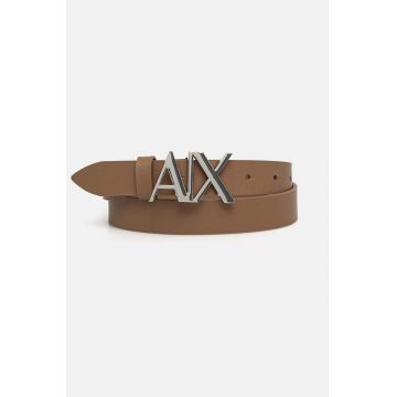 Armani Exchange curea de piele femei, culoarea maro
