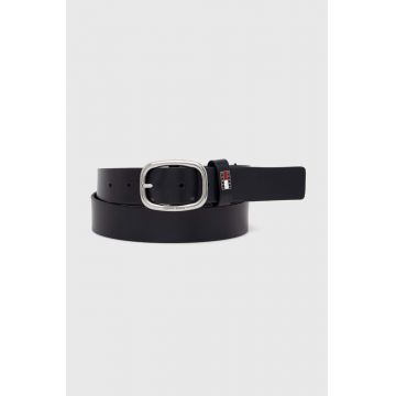 Tommy Jeans curea de piele femei, culoarea albastru marin, AW0AW15836