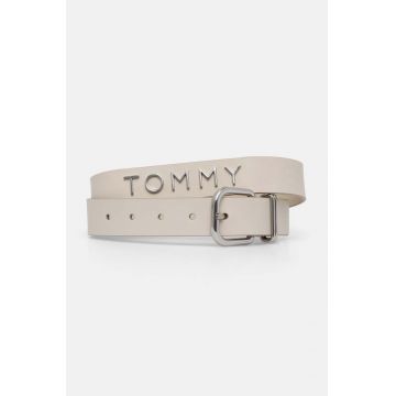 Tommy Jeans curea de piele femei, culoarea bej, AW0AW16255