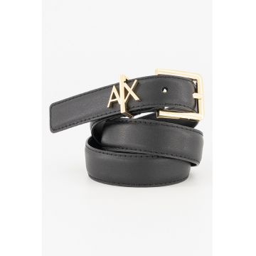 Curea de piele cu detaliu cu logo metalic - Negru