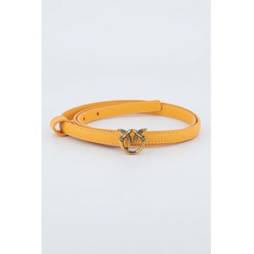 Curea ingusta din piele cu catarama cu nit - Roz somon