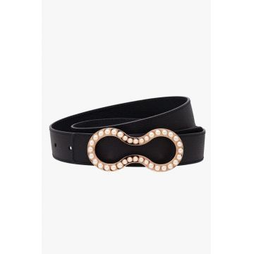 Curea de piele cu catarama din alama placata cu aur de 14K Signature Pearl