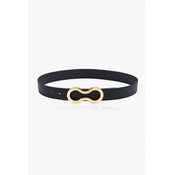 Curea de piele cu catarama din alama placata cu aur de 14K Signature