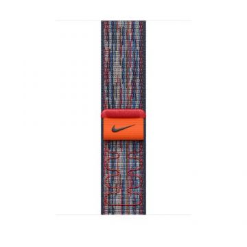 Curea Smartwatch Apple MXU43ZM/A pentru Watch 46mm, Nike Sport Loop (Albastru/Rosu)