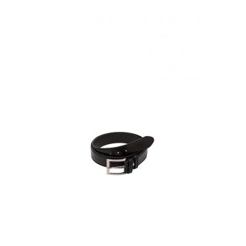 Curea de piele cu catarama metalica - Negru -