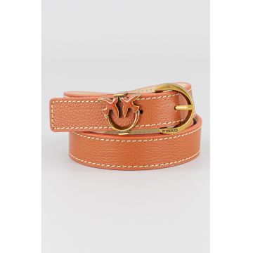 Curea de piele ingusta cu logo metalic Love Berry