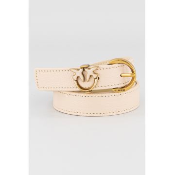 Curea de piele ingusta cu logo metalic Love Berry