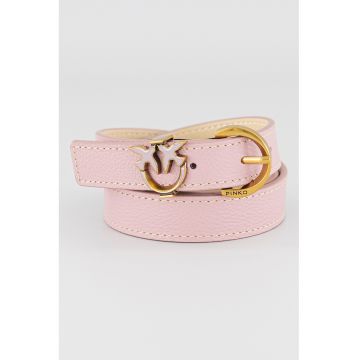 Curea de piele ingusta cu logo metalic Love Berry