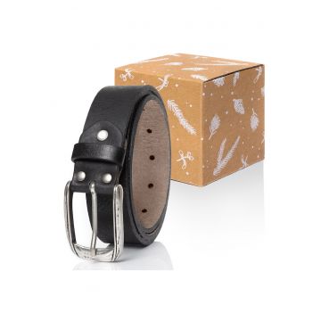 Curea Din Piele -  Curea - 100% Piele Naturala - Culoare: Negru - Latime: 35 mm - Lungime: 90 cm - Negru