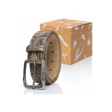 Curea Din Piele -  Sopo-Mus104 - 100% Piele Naturala - Culoare: Maro - Latime: 4 cm - Lungime: 100 cm - Maro