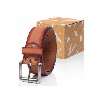 Curea Din Piele -  Sopo-Tt376 - 100% Piele Naturala - Culoare: Portocalie - Latime: 4 cm - 100% Portocalie