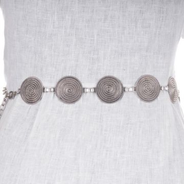 Curea flexibila cu cercuri metalice argintii de 4 cm cu lant metalic prelungitor