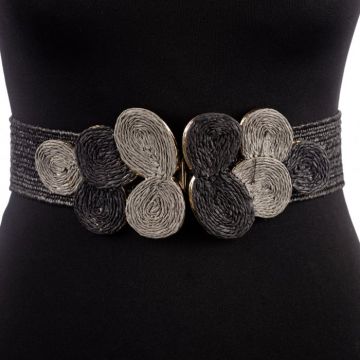 Curea neagra lata de 5,5 cm, din material elastic cu catarama cu forme circulare