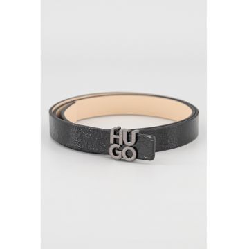 Curea skinny de piele cu logo metalic