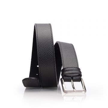 Curea unisex din piele naturală - Negru box presat 4 cm