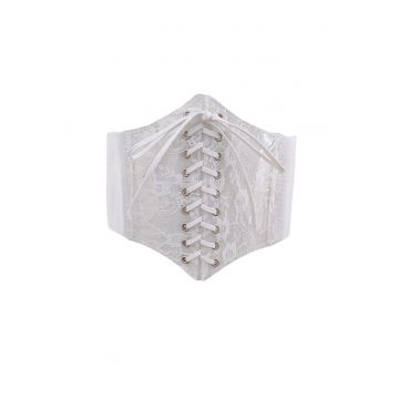 Centura de talie - alba - tip corset - elastica - cu snur si dantela - Fergus C1