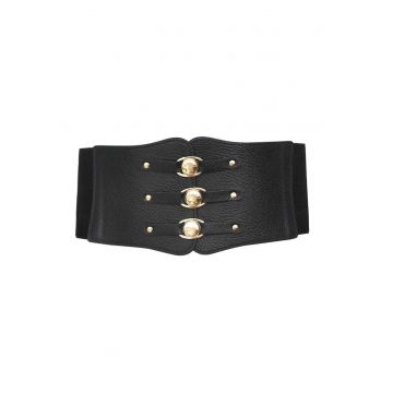 Centura de talie - neagra - din piele ecologica - elastica - Clara C1 -