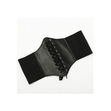 Centura de talie - neagra - tip corset - elastica - din piele ecologica - Alfons C1