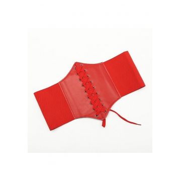 Centura de talie - rosie - tip corset - elastica - din piele ecologica - Alfast C1