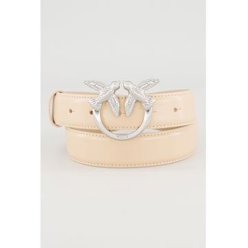 Curea de piele cu catarama cu logo - Maro taupe deschis