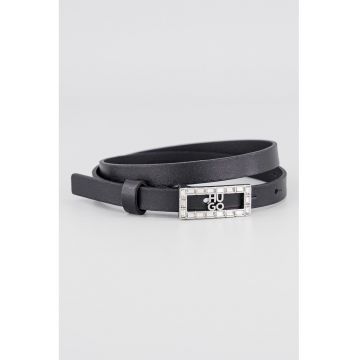 Curea de piele cu catarama cu logo - Negru