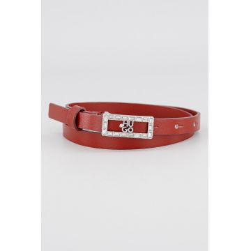 Curea de piele cu catarama cu logo - Visiniu