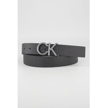 Curea de piele cu catarama in forma de logo - Negru -