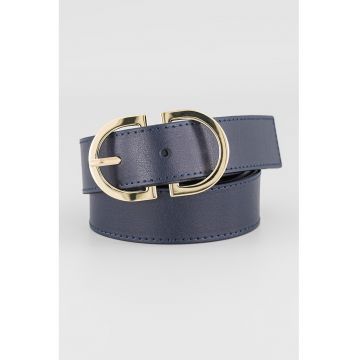 Curea de piele cu catarama ovala - Albastru ultramarin