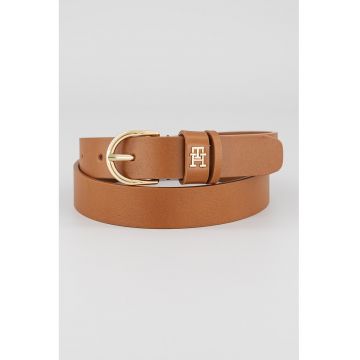 Curea de piele cu detaliu logo Essential - Caramel