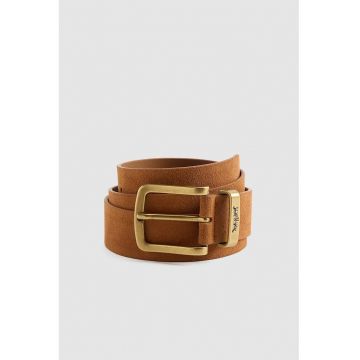 Curea de piele intoarsa cu catarama metalica - Caramel
