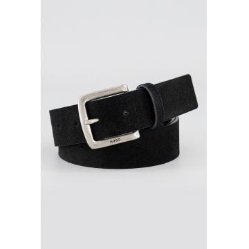 Curea de piele intoarsa cu catarama metalica - Negru