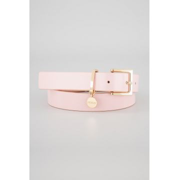 Curea din piele cu logo metalic Amelia - Roz pastel