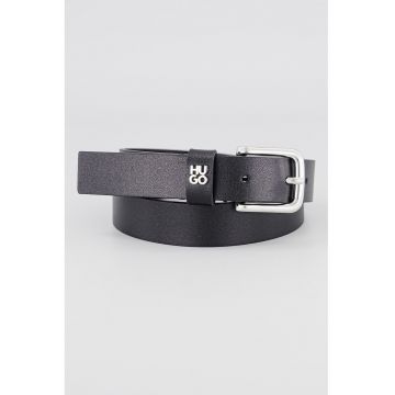 Curea ingusta de piele cu catarama metalica Tina - Negru