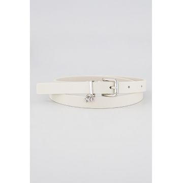 Curea skinny de piele cu accesoriu logo - Alb fildes
