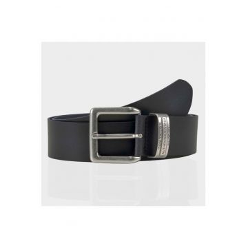 Curea bărbați  45404-171 - 100% piele naturală - 90 cm - negru - cataramă metalică - design clasic - pentru pantaloni - blugi și pantaloni scurți