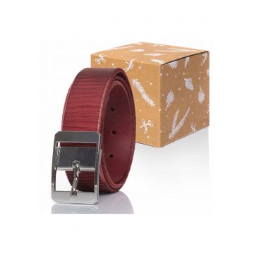 Curea barbati  piele naturala - rosu - 90cm x 3.5cm