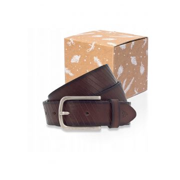 Curea Barbati -  Regular Fit - Catarama Argintie - Design Clasic - Confortabila Si Stilata - Piele Naturala - Cadou Perfect - 105 cm - Maro