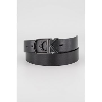 Curea cu catarama metalica cu monograma - Maro inchis/Negru