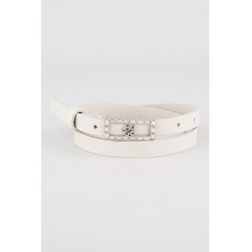 Curea de piele cu catarama cu logo - Alb optic
