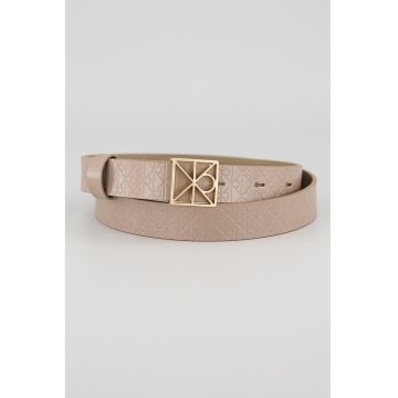 Curea de piele cu catarama cu logo - Maro taupe deschis