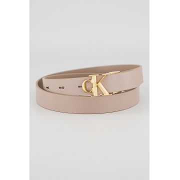 Curea de piele cu catarama cu logo metalic - Maro taupe deschis