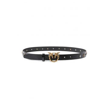 Curea de piele cu catarama cu logo si stele - Negru