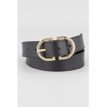 Curea de piele cu catarama ovala - Negru