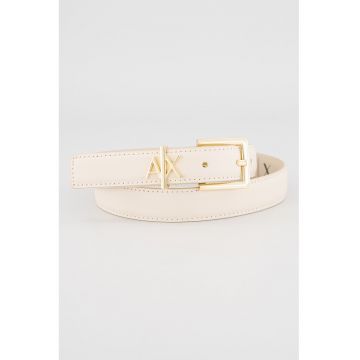 Curea de piele cu detaliu cu logo metalic - Negru/Bej